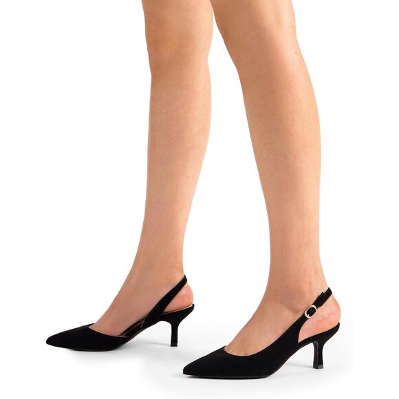 Dream Pairs Women Black-nubuck Faux Suede Pointed Toe Slingback Low Kitten Heels - Picture 6 of 7